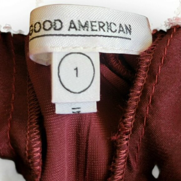 Good American Burgundy Crinkle Velvet Wide Leg Trousers size XS (Tall Friendly) - Picture 6 of 11